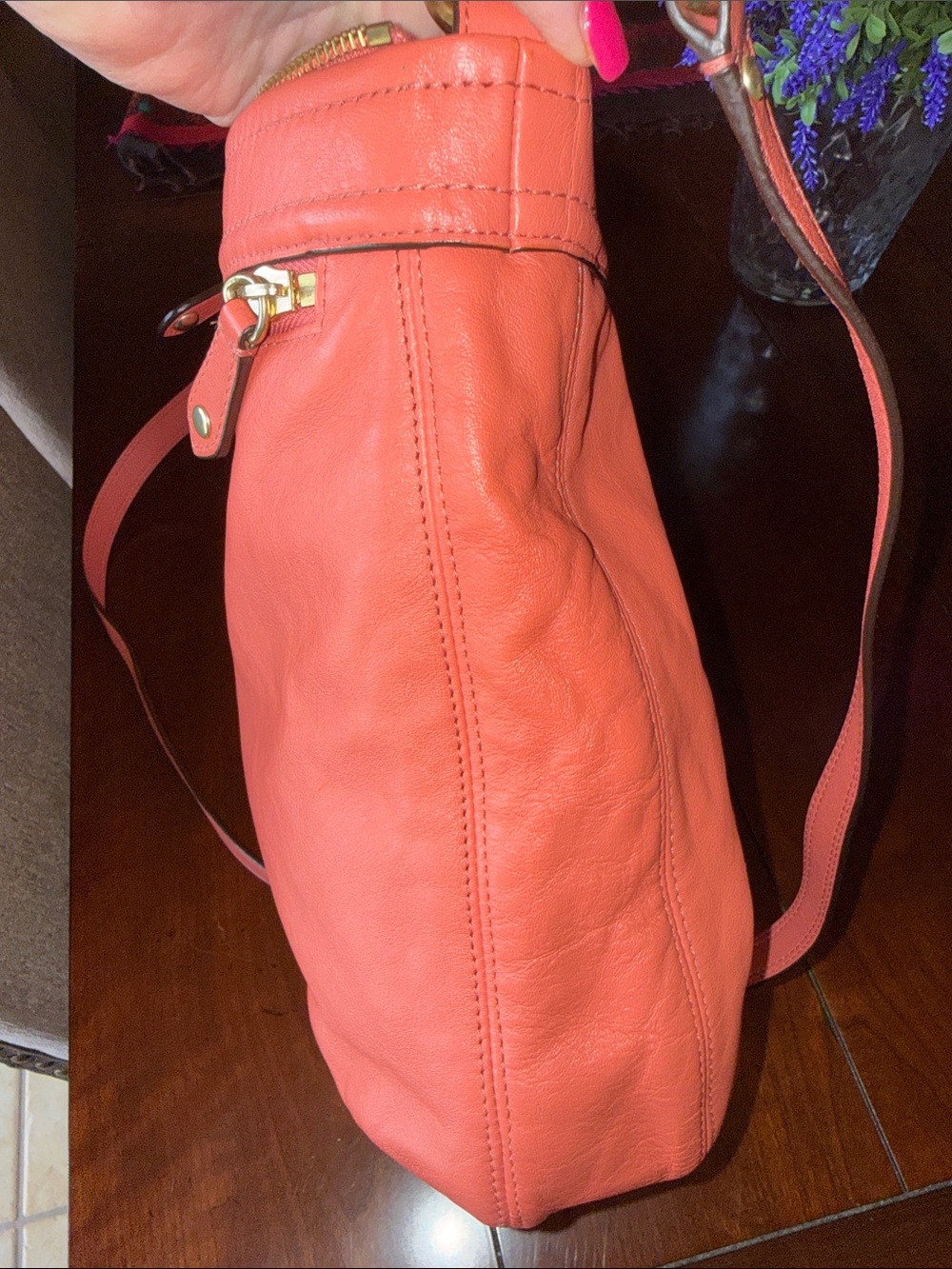 Coach Coral Leather Shoulder Bag with Coral Accent Wallet - Picture 11 of 12